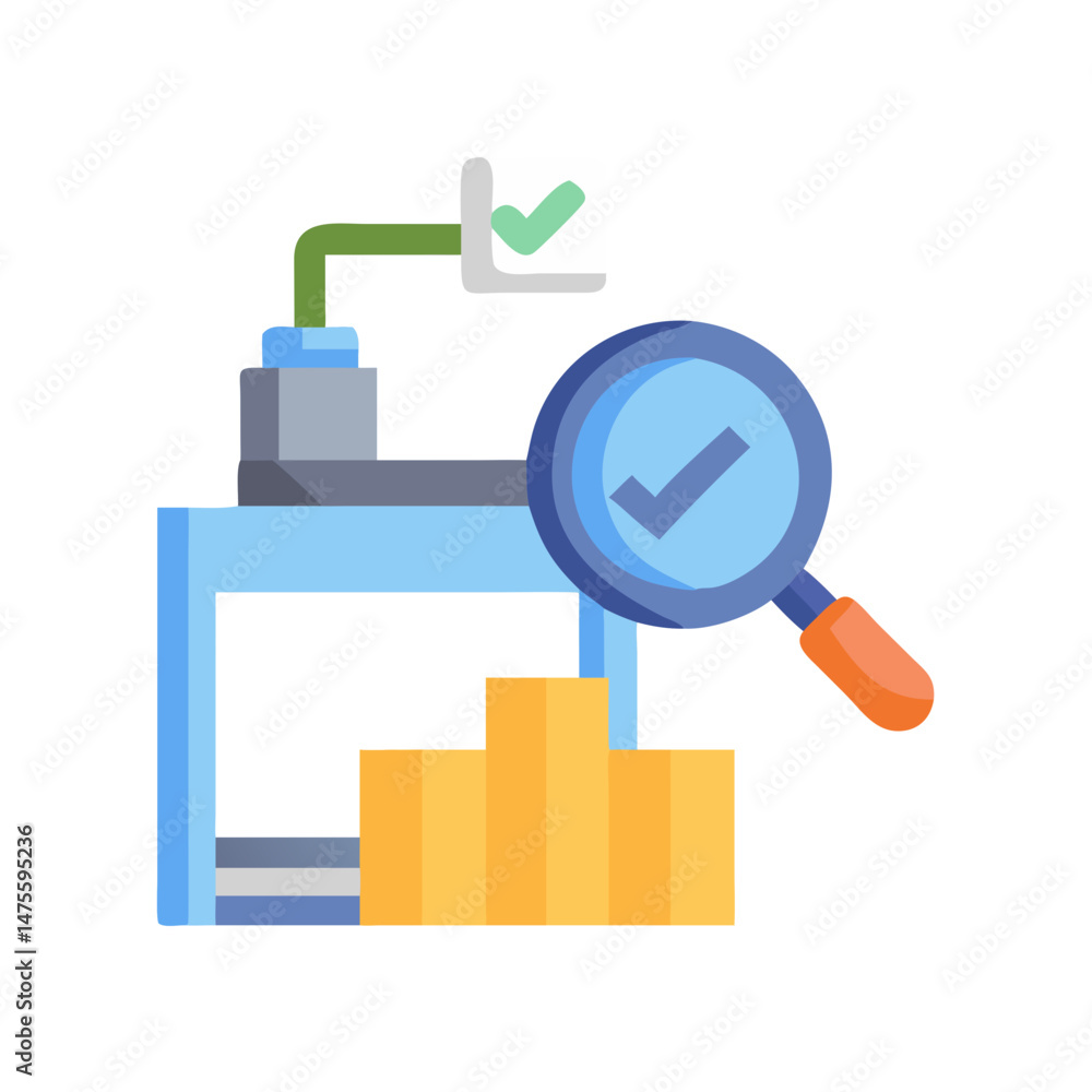 Aufkleber data analysis process with magnifying glass and checkmark symbol