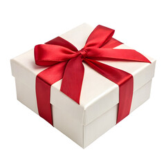 Fototapeta premium Elegant White Gift Box with Red Ribbon on Transparent Background