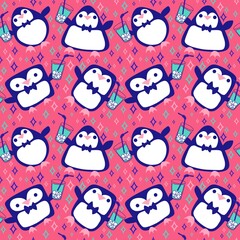 Christmas animals seamless penguin pattern for wrapping paper and fabrics