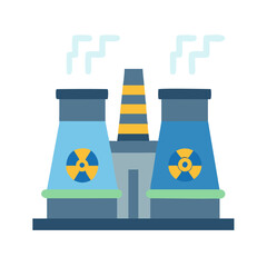 Flat Design Nuclear Power Plant Illustration on Black Background