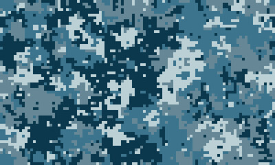 Abstract digital camouflage pattern in cool blue tones.  Perfect for backgrounds, textiles, or militarythemed designs.  Seamless repeat texture offers versatility for various creative projects.