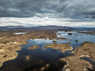 Rannoch Moor from a drone over Loch Ba and Loch of the Armpit, A82 Highland Way, Argyll and Bute, West Highlands, Scotland