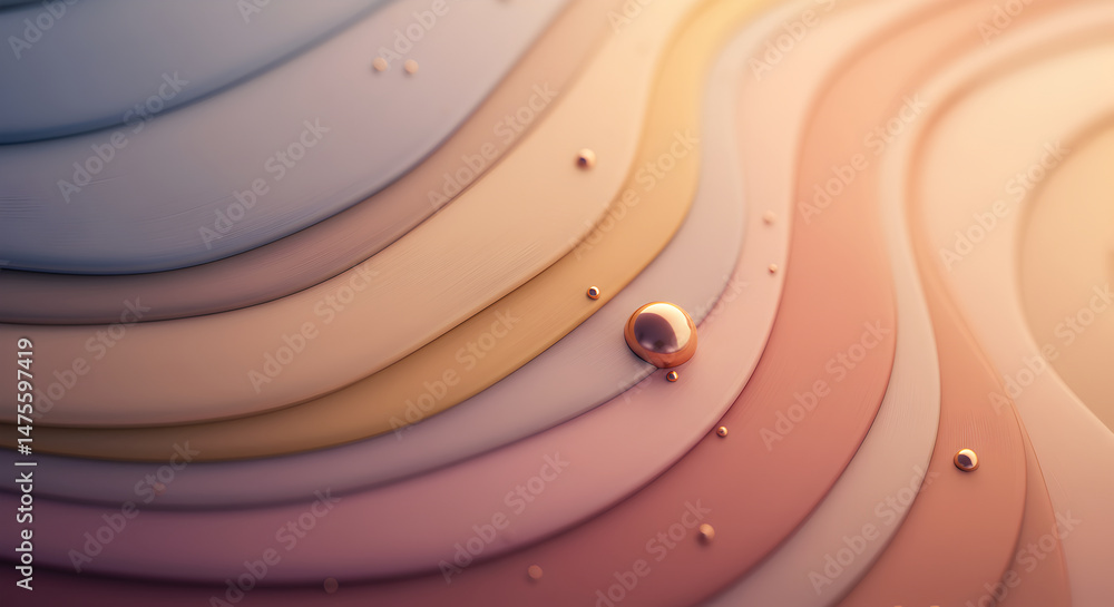 Aufkleber abstract fluid gradient layers with a shiny gold spherical element