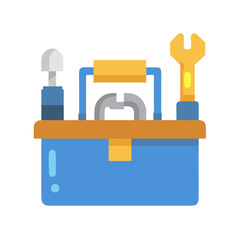 Blue Toolbox with Tools on a Black Background