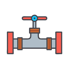 Cartoon Illustration of a Water Pipe with a Valve