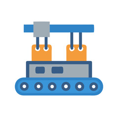 Cartoon Factory Conveyor Belt with Robotic Arms Illustration