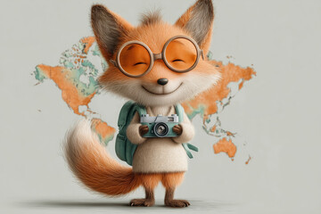 Fototapeta premium Adorable Fox on a World Adventure: A Whimsical Journey Through Nature Photography
