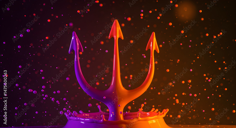 Aufkleber liquid splashing creation with trident shape and particle background