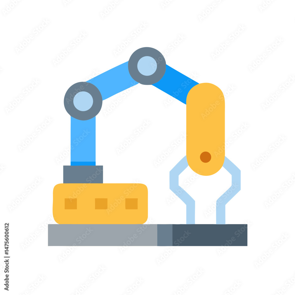 Poster cartoon robotic arm assembly line factory automated vector