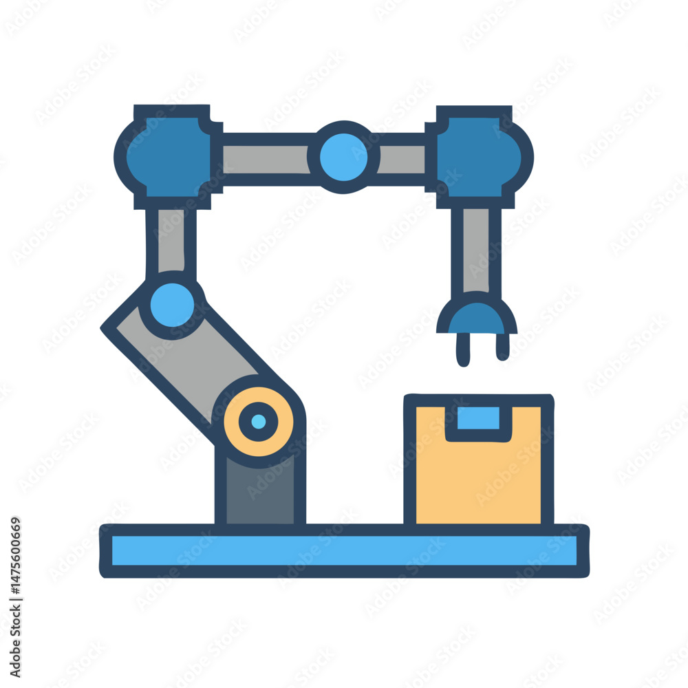 Poster robot arm handling a box, industry automation concept