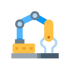 Cartoon Robotic Arm Assembly Line Factory Automated Vector