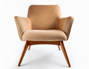 mid century modern armchair with angled legs light brown color isolated on white background