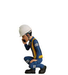 Isolate industrial worker is on the phone on transparent background