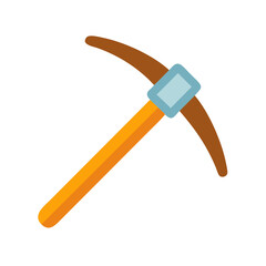 Isolated cartoon pickaxe with orange handle and brown head