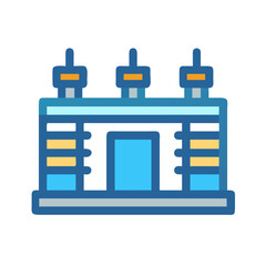 Futuristic Building Icon on Black Background, Urban Concept