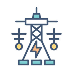 Colorful cartoon energy transmission tower with electric lightning