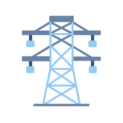 Cartoon illustration of an electricity pylon on black