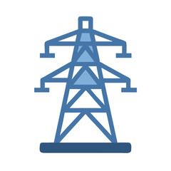 Blue Power Line Tower Icon on Black Background