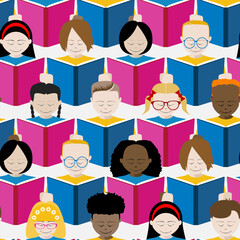 children reading books seamless background