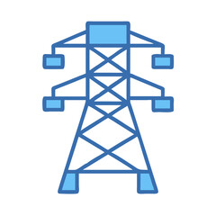Isolated Light Blue Electrical Power Tower on Black Background
