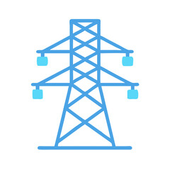 Blue power line pylon isolated on a black background