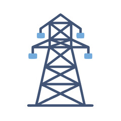 Blue Power Line Tower on Black Background Illustration