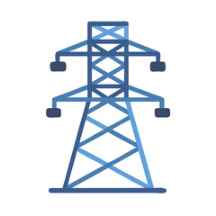 Blue power line tower illustration on black background
