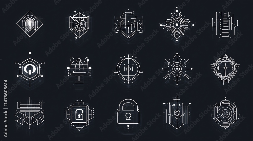 Poster elegant digital glyphs representing technology and security protocols in detail