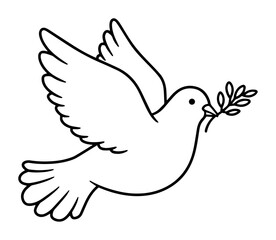 vector illustration of flying dove with olive branch in outline style