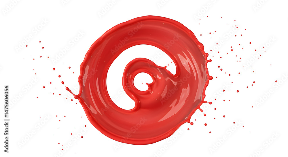 Poster dynamic red splash creates an abstract swirl isolated on white background