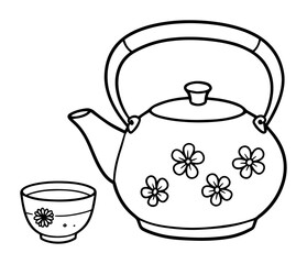 traditional japanese teapot with teacup vector illustration