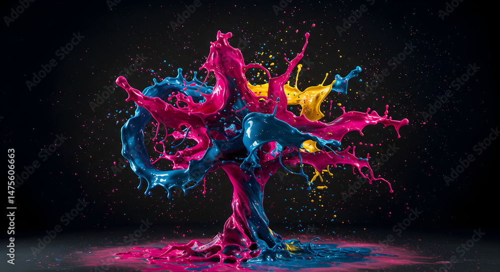 Poster dynamic paint explosion with vibrant color combination for creative art projects