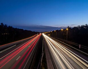 Obraz premium Night Highway Traffic Lights Trails, Long Exposure Photography