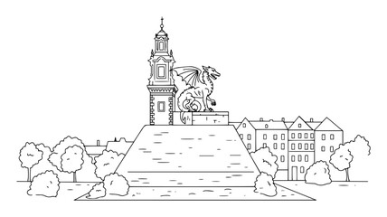 Fototapeta premium jasna góra sanctuary with monument vector outline