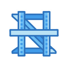 Scaffolding blue icon construction support structure on black