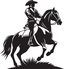 Vintage Cowboy Vector of Man Riding Horse with Pistol Raised in Action Pose
