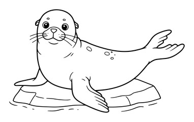 cute seal lying on ice vector outline