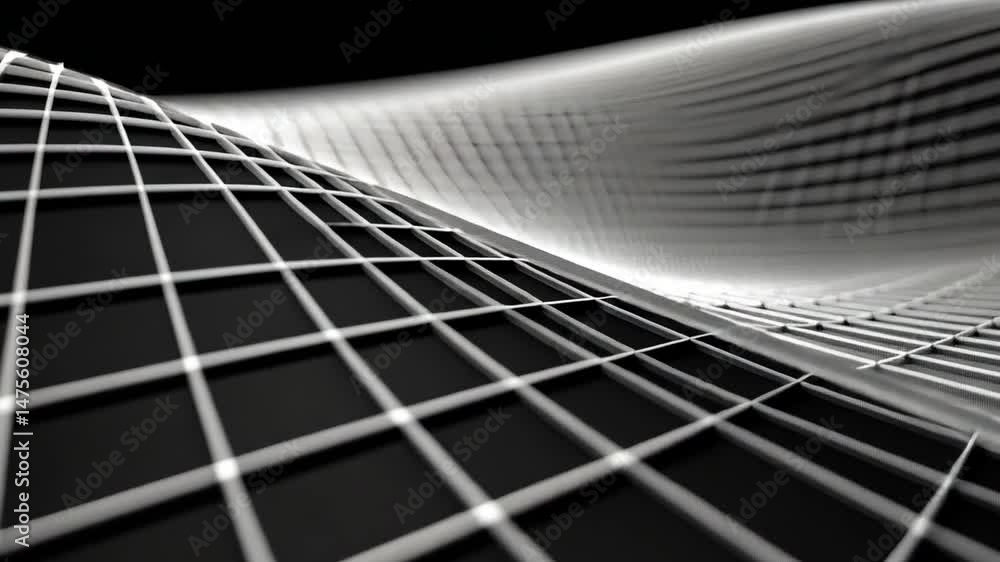 Aufkleber dynamic abstract grid pattern modern black and white lines creating depth and wave like movement in 