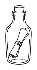 message in a bottle outline vector illustration – nautical concept in black and white