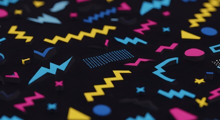Retro 90s abstract Memphis pattern with bold colors and shapes