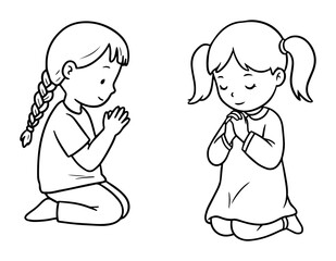 praying children outline vector illustration – faith and devotion in black and white