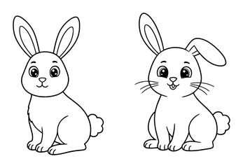 two easter bunnies in outline style