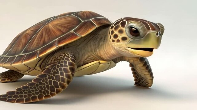 Realistic turtle clipart walking on land with shadow under body