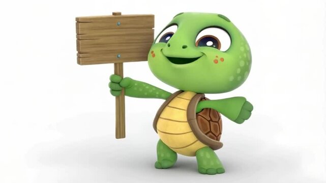 Turtle clipart holding wooden sign with smile and happy cartoon face