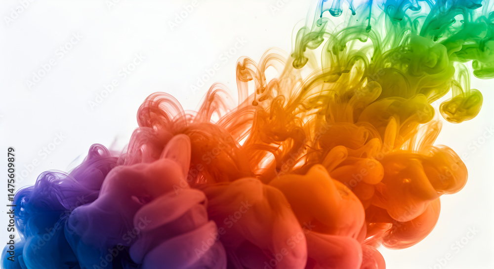 Poster colorful hues suspended in water, creating a dynamic visual swirl