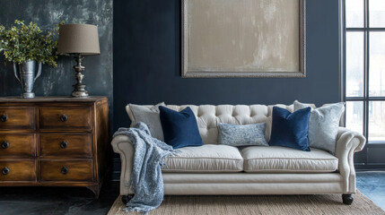 Color Schemes: Muted tones such as dusty blues, grays, and earth tones are prevalent, providing a calm and sophisticated backdrop. 