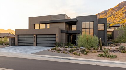 Sleek Modern Architecture in Warm Desert Landscape at Sunset