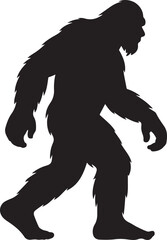 Fototapeta premium Bigfoot Walking Through Forest SilhouetteLegend of the Sasquatch Vector SceneMysterious Bigfoot Shadow in TreesCryptid in the Wilderness Silhouette ArtBigfoot Sighting Silhouette Design