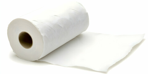 Fototapeta premium White paper towel roll on white background. Clean, soft, absorbent. Perfect for hygiene, cleaning