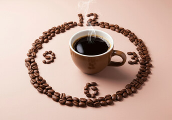 Aromatic Coffee: A Clockwork of Roasted Beans and a Steaming Cup of Joe